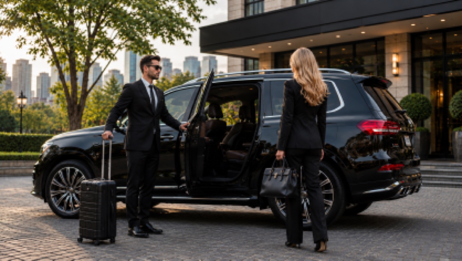 A chauffeur assisting a business traveller