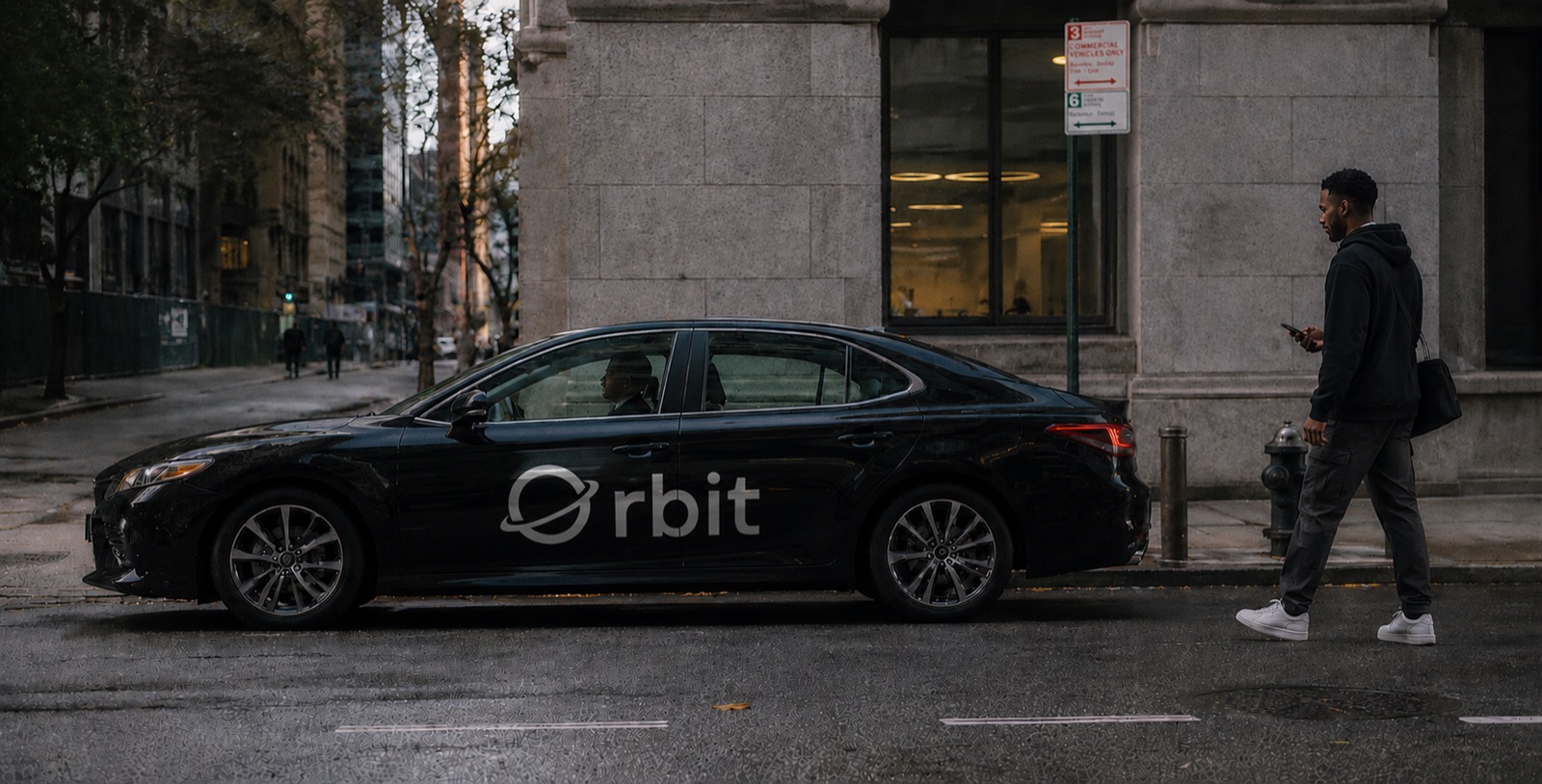 An Orbit-branded car on a New York City street