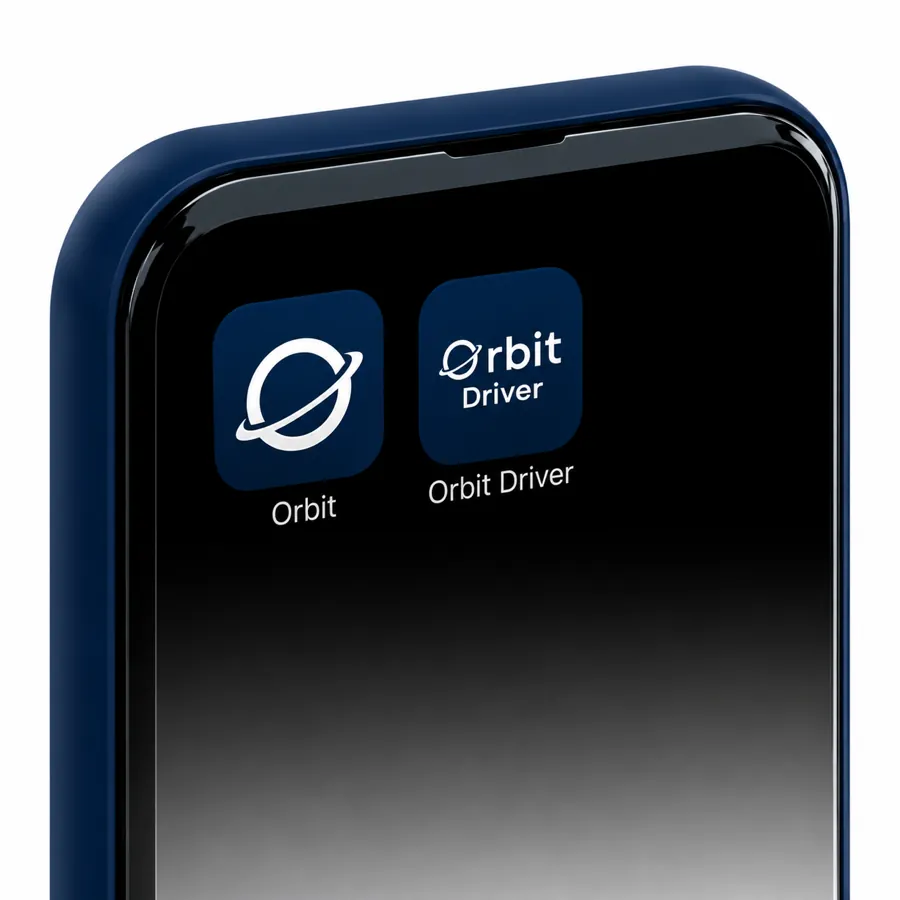 A phone showing the Orbit and Orbit Driver app icons
