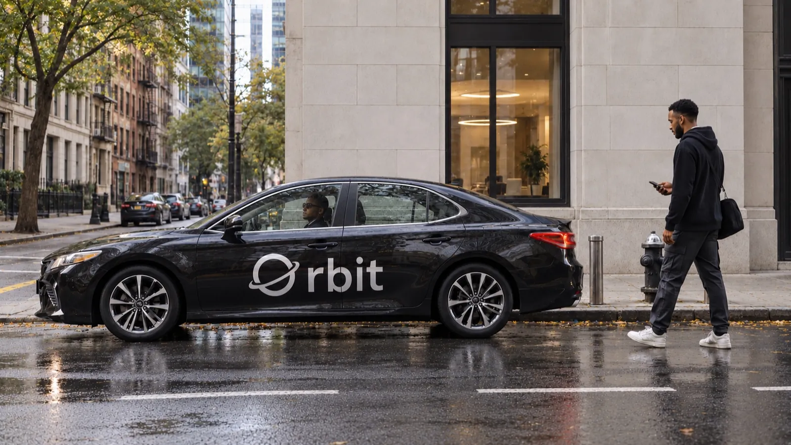 An Orbit-branded car on a New York City street